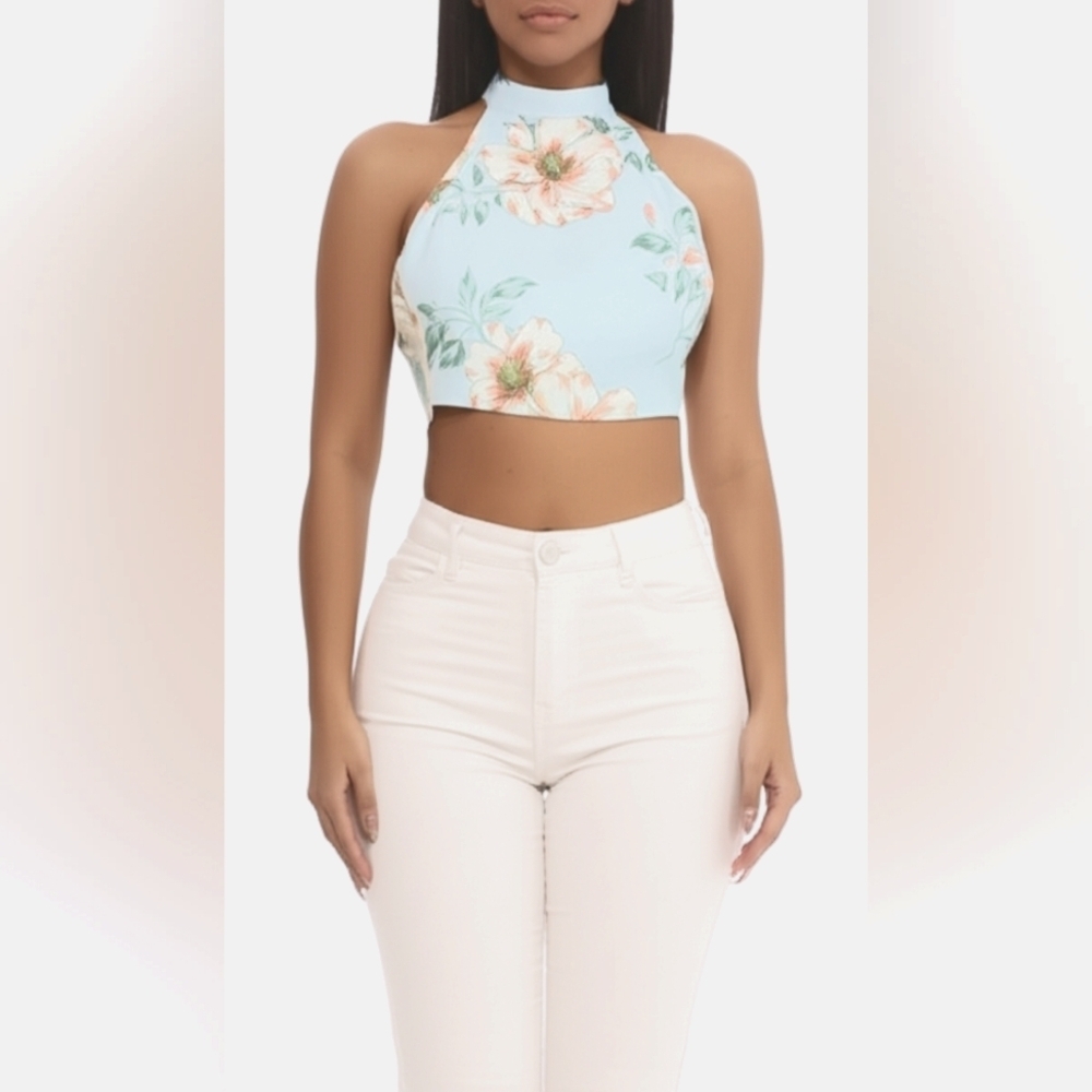Streetwear Society Floral Crop Top Powder Blue Size Small